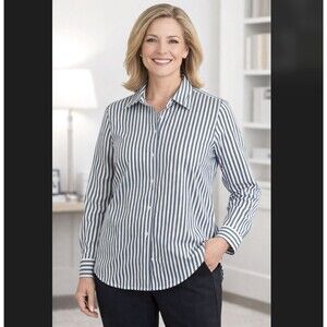 Foxcroft Appleseeds Striped Shirt 14 Shaped Button Down Wrinkle Free Long Sleeve